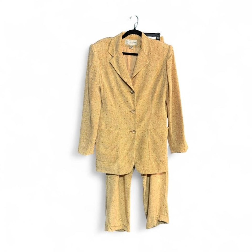 Vintage Silk Patterned Suit Women's Size 12 Evan Picone Tan Brown Retro 90s
